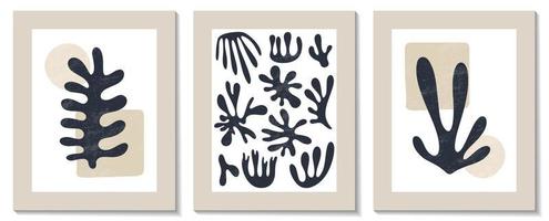 Conjunto contemporáneo de moda de composición de algas pintadas a mano artística minimalista geométrica abstracta matisse. carteles vectoriales para decoración de paredes en estilo moderno de mediados de siglo.