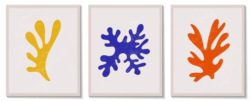 Trendy contemporary set of abstract matisse geometric minimalist artistic hand painted algae composition. Vector posters for wall decor in mid century modern style