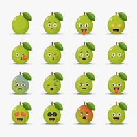 Set of cute guava with emoticons vector