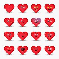 Set of cute heart with expressions vector