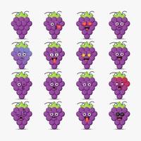Set of cute grape with emoticons vector