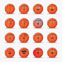 Set of cute basketball with emoticons vector