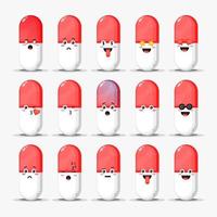 Set of cute pill with emoticons vector