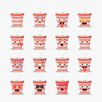 Set of cute soda cup with emoticons vector