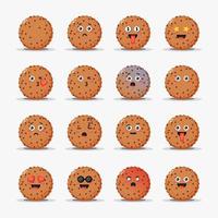 Set of cute chocolate cookie with emoticons vector