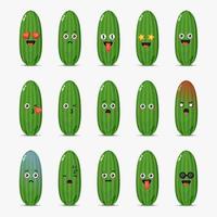 Set of cute cucumber with emoticons vector