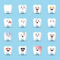 Cute tooth with emoticons set vector