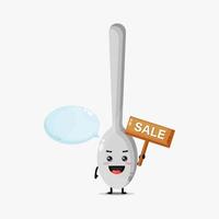 Cute spoon mascot with the sales sign vector