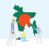 día de la independencia de bangladesh. gente dibujando mapa de bangladesh. vector