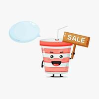 Cute soda cup mascot with the sales sign vector