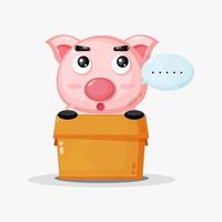 Cute pig mascot in the box vector