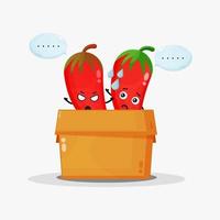 Cute red chili mascot in the box vector