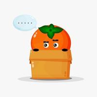 Cute persimmon mascot in the box vector