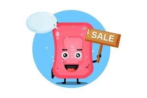 Cute soap mascot with the sales sign vector