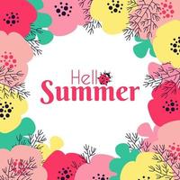 Hello summer frame with floral motives and insects vector