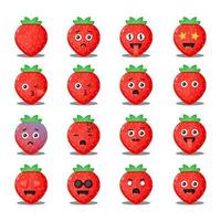 lindo juego de fresas con emoticonos vector