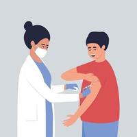 A nurse gives a vaccine to a man vector