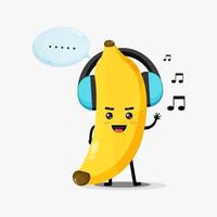 Cute banana mascot listening to music vector