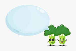Linda mascota de brócoli con discurso de burbuja vector