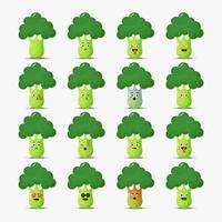 Cute broccoli with emoticons set vector