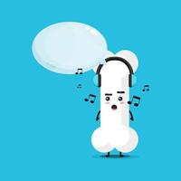 Cute bone mascot listening to music vector