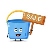 Cute bucket mascot with a sales sign vector