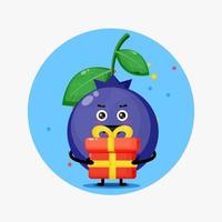 Cute blueberry mascot brings a gift box vector