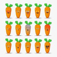 Cute carrot with emoticons set vector