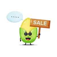 Cute corn mascot with the sales sign vector