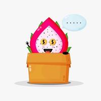 Cute dragon fruit mascot in the box vector