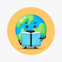 Cute earth mascot reading a book vector