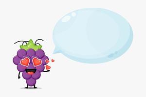 Cute grape mascot with bubble speech vector