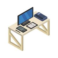 Isometric Desk On White Background vector