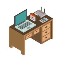 Isometric Desk On White Background vector