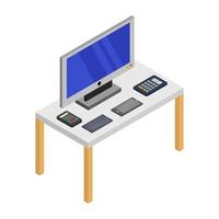 Isometric Desk On White Background vector