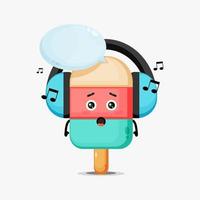 Cute ice cream mascot listening to music vector