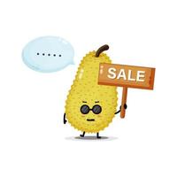 Cute jackfruit mascot with the sales sign vector