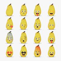 Cute jackfruit with emoticons set vector