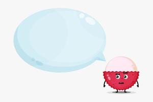 Cute lychee mascot with bubble speech vector