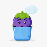 Cute mangosteen mascot in bucket vector