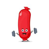 Cute sausage mascot is doing gym fitness vector