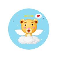 A cute bear angel flying above the clouds vector