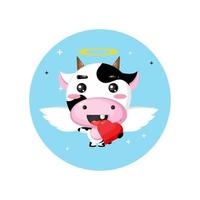 Cute angel cow hugging love hearts vector