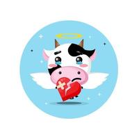 Cute angel cow is sad holding love vector