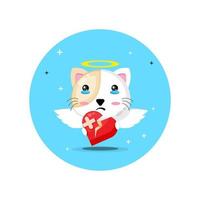 Cute angel cat is sad holding love vector