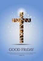 Good Friday Copper Cross in Triangle Low Poly Style on Llight Blue Background vector
