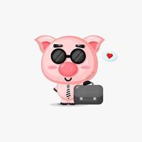 Cute pig go to work vector