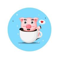 lindo cerdo en una taza de café vector