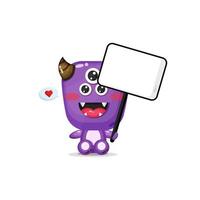 Cute monster holding a blank sign vector