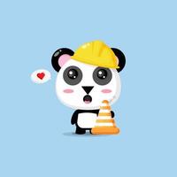 lindo panda trabaja en construcción vector